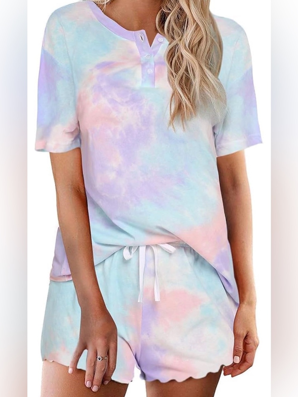 Ekouaer Pastel Tie-Dye Henley Pajamas